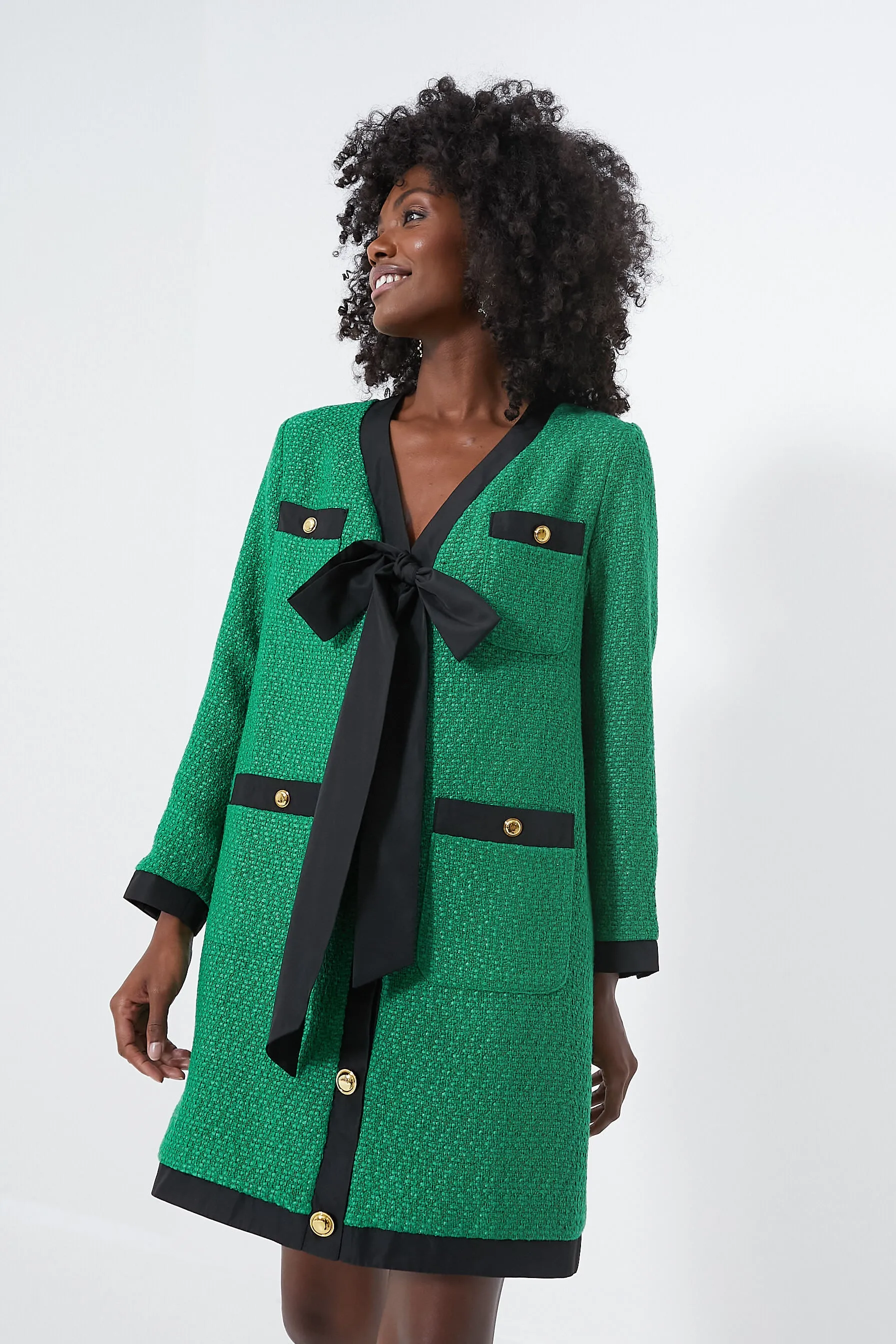 Green Coco Tweed Bow Dress